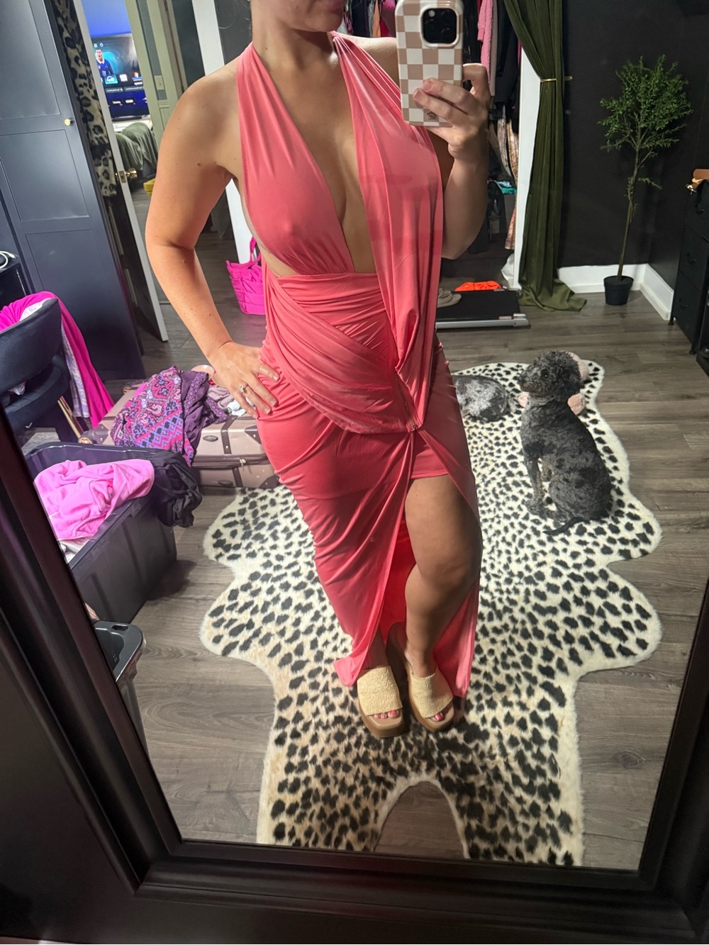 House of CB Coral Pink Plunge Wrap Maxi Dress SEE DETAILS!